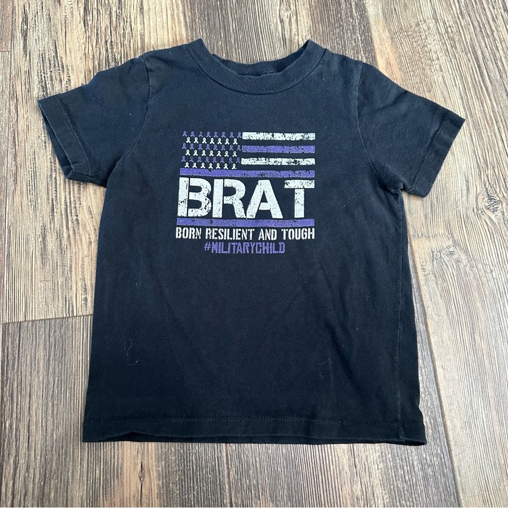 Military BRAT born resilient and tough # MILITARYCHILD black toddler t Shirt 2T